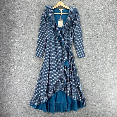 New Matilda Jane Dress Women S Small Blue Polka Dot Wrap Ruffle Belted • $10.46