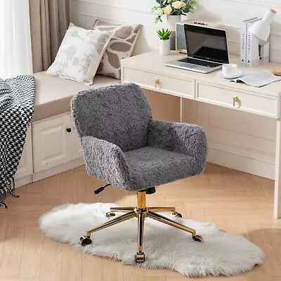 Home Office Chair Swivel Artificial Rabbit Hair Desk Chair Vanity Chair Gray • $122.99
