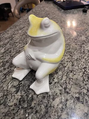 Vintage Ceramic Frog Toad Garden Art Figurine Large 8  Tall  White And Yellow • $19.99