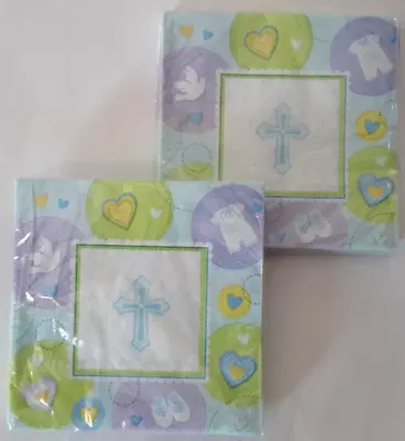 Sweet Christening BLUE Communion Baptism Boy Baby Shower Party Napkins  Set Of 2 • £9.16