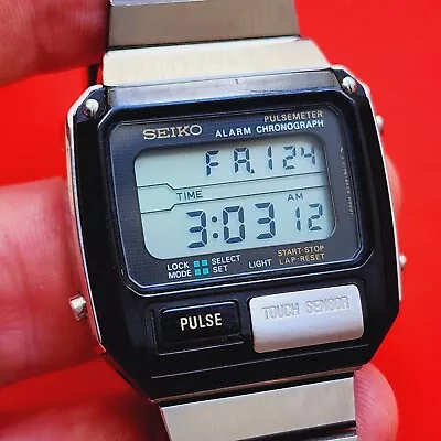Seiko Pulsemeter Watch Rare Pulse Touch Sensor LCD With Bracelet S229-5019 Mens • $256.72