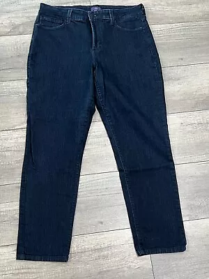 NYDJ Straight Ankle Leg Jeans Women's 14 Dark Wash Blue Stretch Denim Pants • $12.99