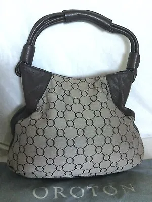 $129 • Buy OROTON Leather/Canvas Hobo/Shoulder Bag / Handbag With Dustbag