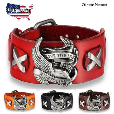 Harley Live To Ride Bracelet Leather Davidson Ride To Live American Eagle Cuff • $14.49