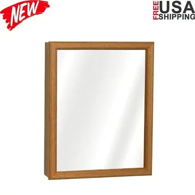 Wooden Swing Door Medicine Cabinet W/ Mirror Adjustable Shelf Bathroom Oak New • $84.08