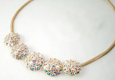 Art Deco Gold Plated Swarovski Crystal Set Sunburst Necklace Ari D Norman • £127.20