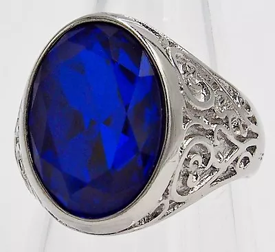 $39.99 • Buy Men Ring Blue Sapphire Stainless Steel Silver Medieval Pope Bishop Huge Size 8.5