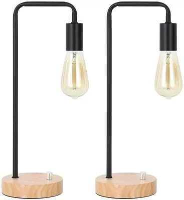 Set Of 2 Industrial Desk Lamps Wooden Base Edison Bulb Table Lamps For Bedroom • $33.99