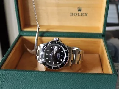 2004 ROLEX SUBMARINER DATE NO HOLES WATCH 16610 FULL SET Box & Papers 40mm SEL • $8999.99