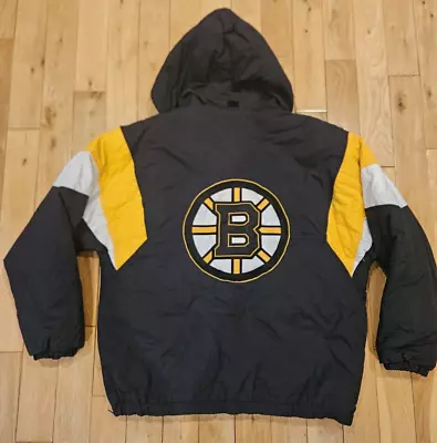 BOSTON BRUINS Front Pocket Pouch Team Hood Pullover NHL Retro JACKET Adult L • $93.49