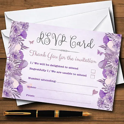 Cadbury Purple & Lilac Vintage Watercolour Floral Personalised RSVP Cards • £7.16