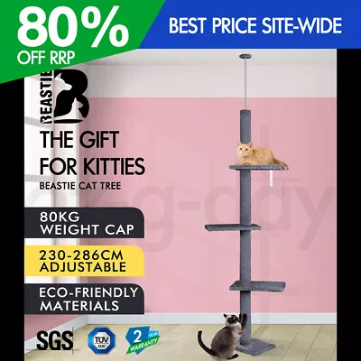 BEASTIE Cat Tree Scratching Post Scratcher Tower Condo House Grey 230-286cm • $49.95