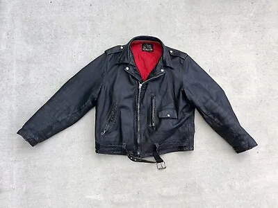 Vintage 1960s Sears Oakbrook Leather D Pocket Motorcycle Jacket Talon Size 42 • $190
