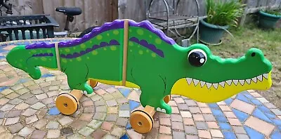 £10 • Buy Pull/push Along Green Wooden Crocodile/alligator ~ Wibble Articulated Moving 