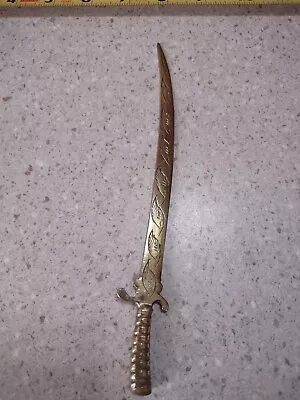 Vintage Sarna Brass India 518T-2 Sword Letter Opener 8 Inch Leaf Design Patina • $10.99