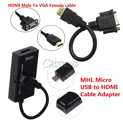 Male To VGA Female Cable + Micro USB To Adapter 1080P HDTV Cable • $4.05