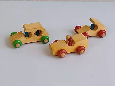 Lot Of 3 Vintage Montgomery Schoolhouse Wooden Toy Vehicles CARS W/ DRIVERS Used • $10.80