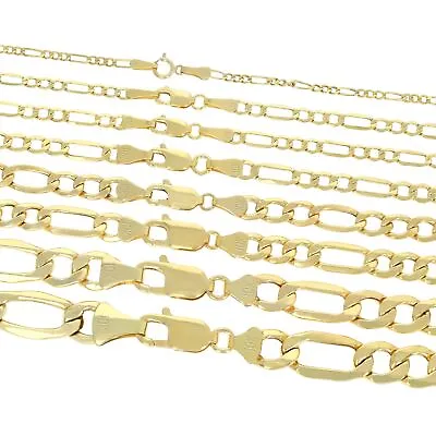 10K Yellow Gold Figaro Chain Link Bracelet Mens Women 2mm-9mm 7  8  9  Hollow • $56.99