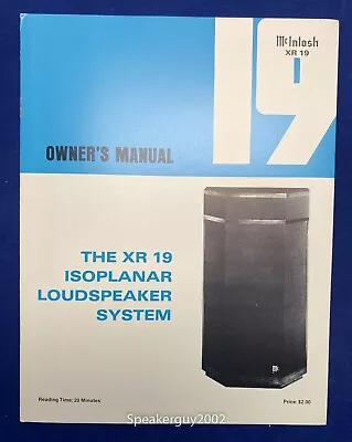 Original McIntosh XR19 Loudspeaker Owner's Manual • $17.95