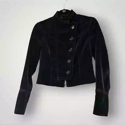 THEORY Jacket Womens Size 2 Black Crush Velvet Military Style Corie E • £60.69