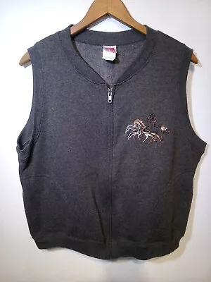 Vintage Hanes Her Way Gray Sz Lg Zip Up Sweatshirt Vest Wild Horse Embroidery • $23.49