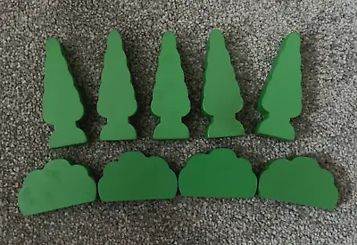 9 X Green Wooden Scenery Pieces For Toy Train Set Or Farmyard - 5 Trees 4 Bushes • £6.50