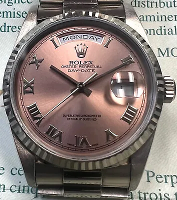 Vintage Rolex Day-date President 18239 18k White Gold Pink Salmon Dial W/papers • $18950