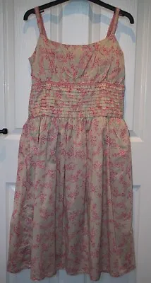 £29.99 • Buy BNWOT - £110 Nougat Pink Flower Sleeveless Cotton Ruche Dress Size 3 - UK 12 /14