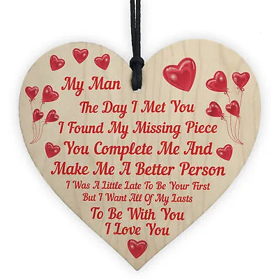 My Man Gifts For Him Wood Heart Mens Gifts For Boyfriend Husband Fiance Soulmate • £3.99