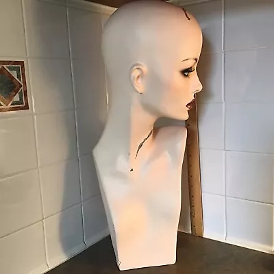 Vintage  Fiberglass Mannequin Turned Tilt Head  Bust Wig Jewelry Display Rare • $65