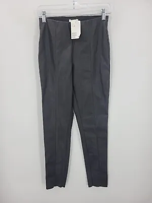 H&M Pants Womens 6 Black Faux Leather Tapered Fit Modern Minimalist Trousers • $22.35