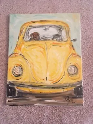 VW Volkswagen Beetle Bug Painting Chocolate Lab Car Dog Original Oil Gretchen • $29