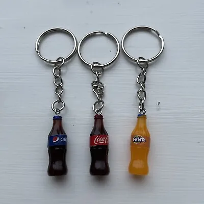 Mini Fizzy Drink Bottle Keyring Coke Pepsi Fanta Novelty Keychain • £3.99