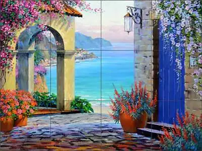 Mediterranean Tile Backsplash Mikki Senkarik Seascape Art Ceramic Mural MSA269 • $125