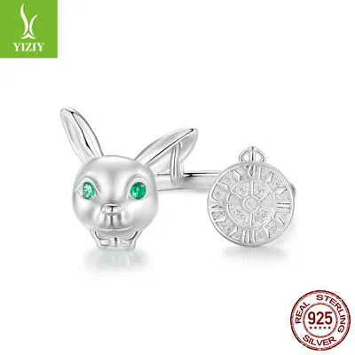 Fashion 925 Sterling Silver White Rabbit Clock Opening Finger Ring Women Jewelry • $13.20
