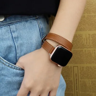 $21.99 • Buy Double Tour Leather Strap Bracelet For Apple Watch 7 6 5 4 Band 38/41/42/44/45mm