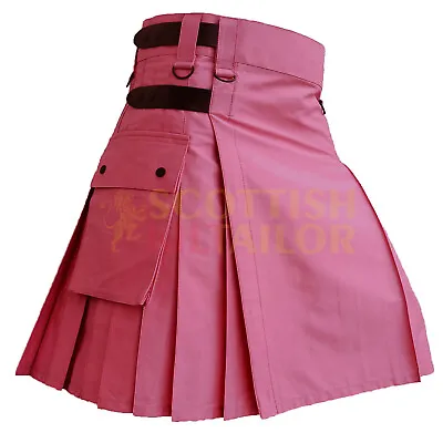 Handmade Pink Utility Kilt Leather Straps Utility Kilt & Custom Size Kilts • $58
