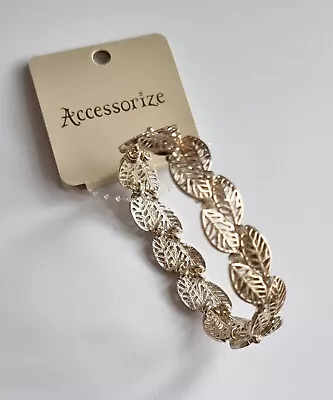 Accessorize Gold Tone Stretch Leaf Bangle With Stationed Crystals.~sw20 • £7.49