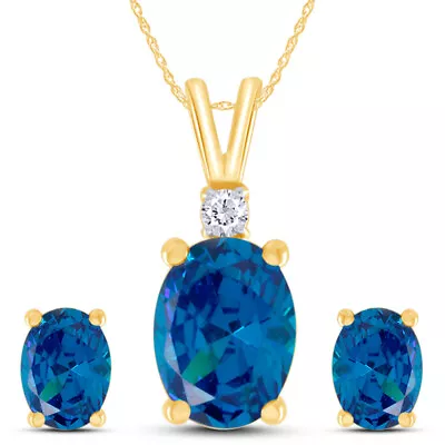 Swiss Blue Topaz Pendant And Earrings Set 14k Yellow Gold Plated Sterling Silver • $63.48