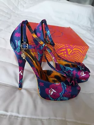 £67 • Buy Ladies Iron Fist Black Light Skull T Bar Platform Shoes In Blue UK Size 7