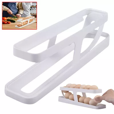 £6.98 • Buy Rolldown Refrigerator Egg Dispenser Auto Rolling Egg Holder 2 Tier Storage Rack