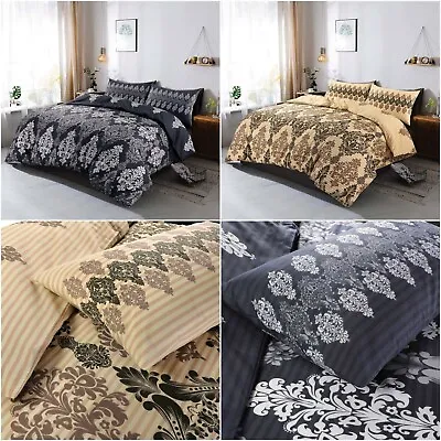 Tanya Damask Printed Duvet Quilt Covers Reversible Bedding Set With Pillowcases • £15.49