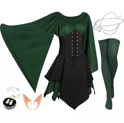 Fairy Elf Traditional Irish Jadive 5 Pcs Women Renaissance Medieval Dress Medium • $29