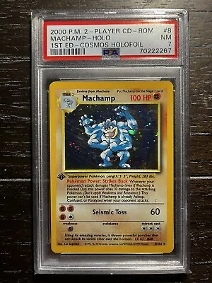 2000 Pokemon 1st Ed Cosmos Machamp Holofoil Cd-rom Holo 8/102 Psa 7 • $10