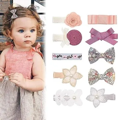 10 PCS Newborn Baby Girls Flower Lace Headband Soft Bow Knot Hair Band Hair Clip • £6.78