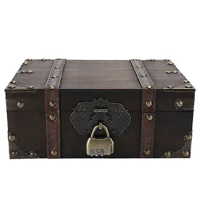 $32.96 • Buy Vintage Wooden Storage Box Decorative Treasure Jewelry Chest Box With Lock CHW