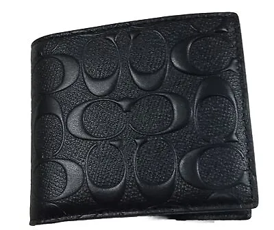 Coach Men Compact ID 3 In 1 Wallet Bifold Embossed Leather Black • $85