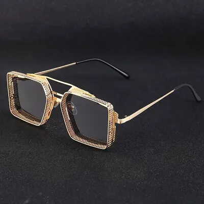 Retro Luxury Metal Steampunk Square Sunglasses Mens Women Hip Hop Shades Glasses • $7.99