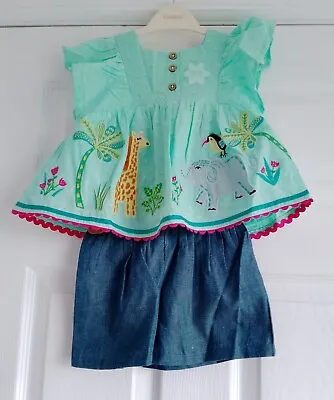 NEW Monsoon Baby - Age 12 - 18 Months - Green Jungle Applique Top & Shorts Set • £12.95