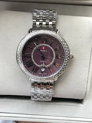 Nwt Michele Diamond Silver Purple Ladies Watch Retail $2100 • $1375